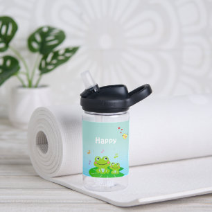 Funny Happy Frogs and Good Vibes Only Text Water Bottle