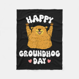 Funny Happy Groundhog Day 2025 _2 Fleece Blanket