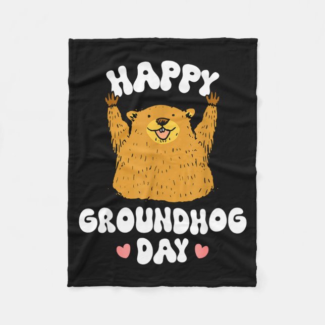 Funny Happy Groundhog Day 2025 _2  Fleece Blanket (Front)