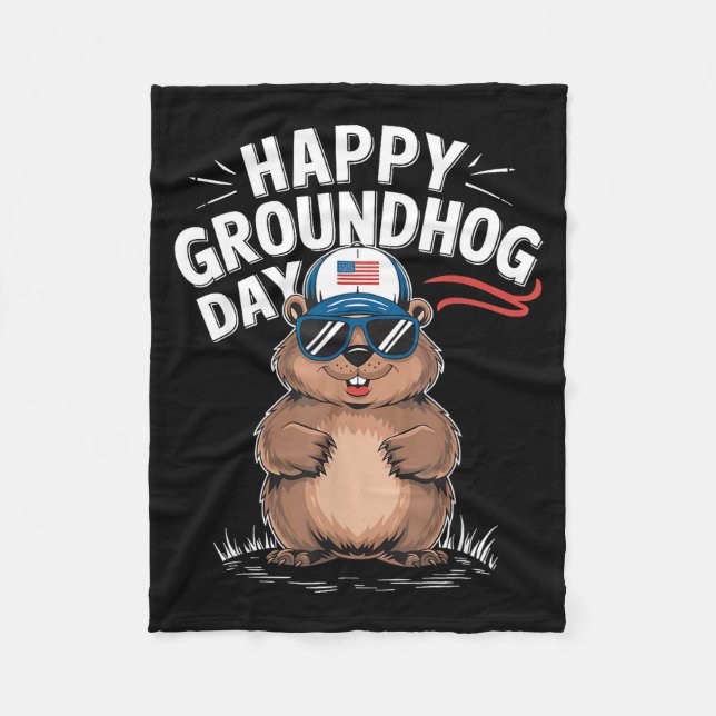 Funny Happy Groundhog Day  Fleece Blanket (Front)