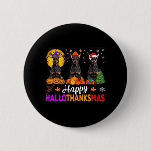 Funny Happy Hallothanksmas Doberman Dog Halloween 6 Cm Round Badge