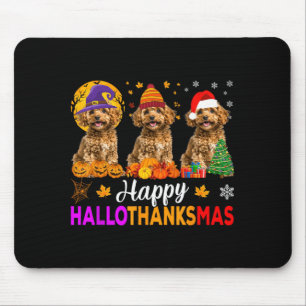 Funny Happy Hallothanksmas Poodle Dog Halloween Mouse Pad