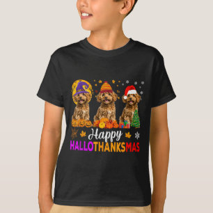Funny Happy Hallothanksmas Poodle Dog Halloween T-Shirt