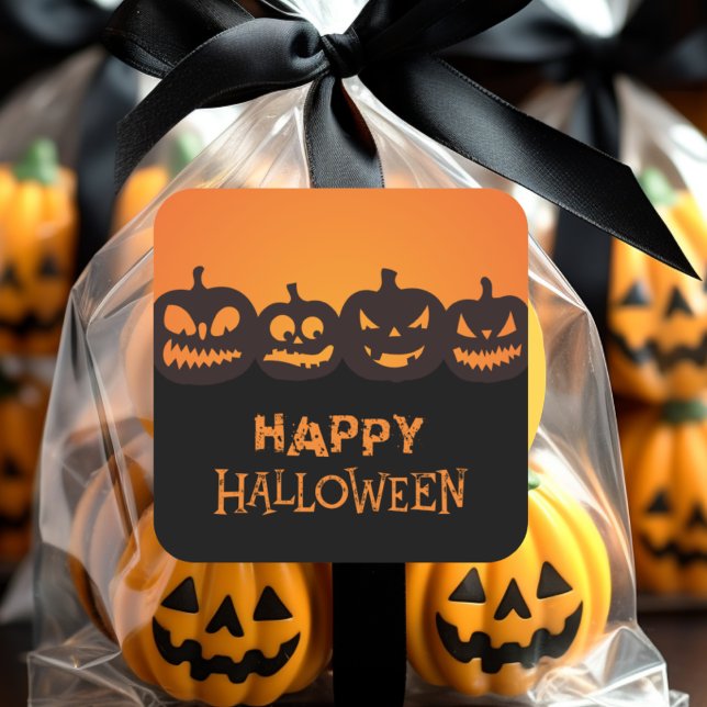Funny Happy Halloween Carved Pumpkin Quartet Square Sticker (Creator Uploaded)