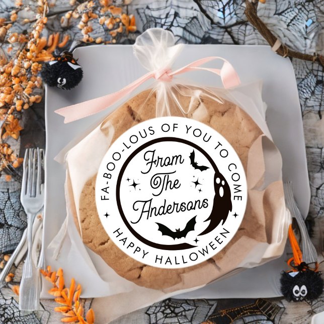 Funny Happy Halloween Ghost Thank You Party Favour Classic Round Sticker (Creator Uploaded)