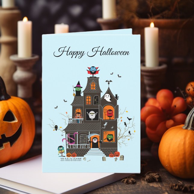 Funny Happy Halloween Haunted House People Card (Creator Uploaded)