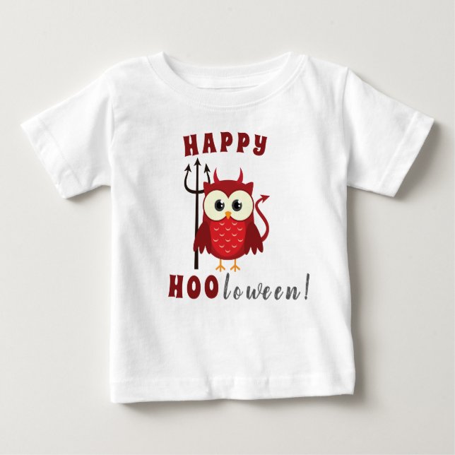 Funny Happy Halloween Owl Devil Trick or Treat   Baby T-Shirt (Front)