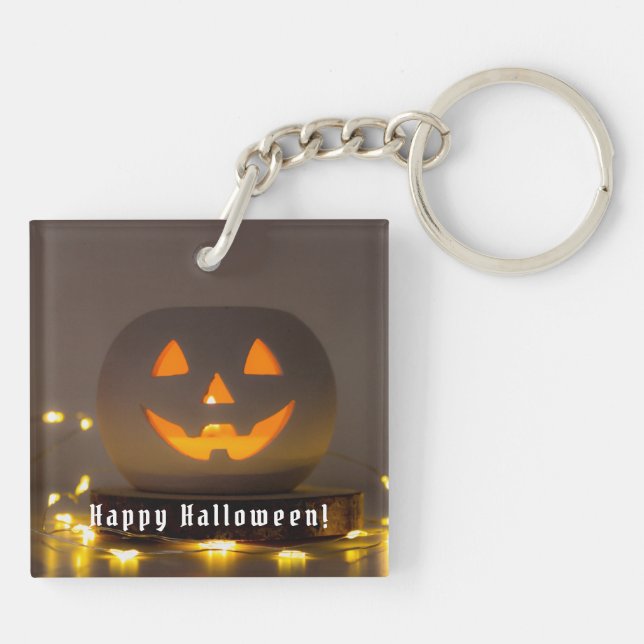 Funny Happy Halloween Pumpkin Key Ring (Back)