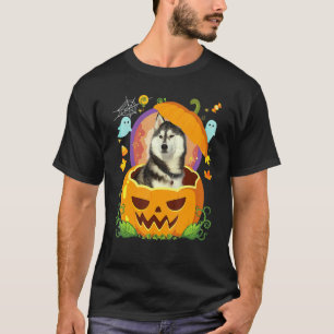 Funny Happy Halloween Pumpkin Siberian Husky Dog W T-Shirt