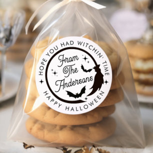 Funny Happy Halloween Witch Bats Thank You Party Classic Round Sticker