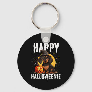 Funny Happy Halloweenie Halloween 2024 Weiner Dog  Key Ring