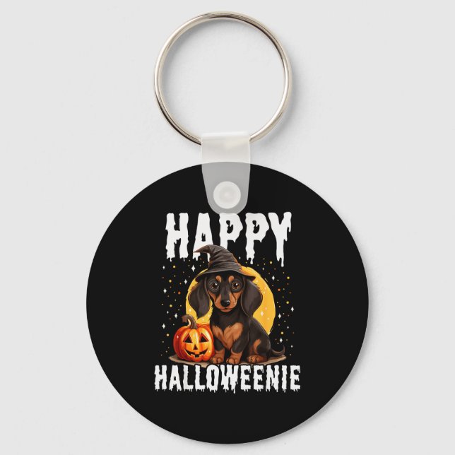 Funny Happy Halloweenie Halloween 2024 Weiner Dog  Key Ring (Front)