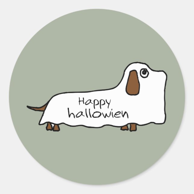 Funny Happy hallowiener wiener dog ghost halloween Classic Round Sticker (Front)