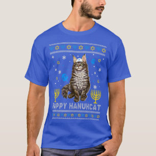 Funny Happy Hanukcat Maine Coon Cat Ugly Hanukkah T-Shirt