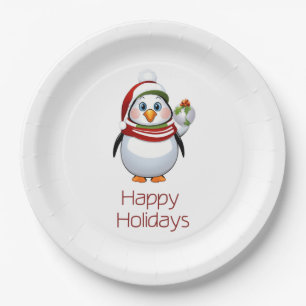 Funny Happy Holidays Christmas Penguin  Paper Plate