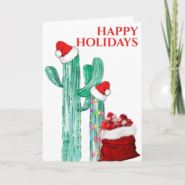 Funny Happy Holidays Southwest Saguaro Cactus Holiday Card (Front)