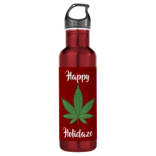 Funny Happy Holidaze Weed Leaf Personalised 710 Ml Water Bottle