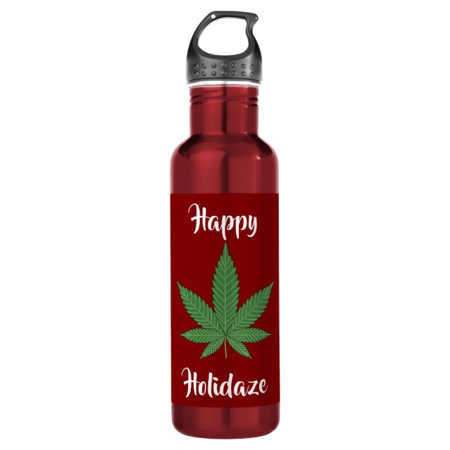Funny Happy Holidaze Weed Leaf Personalised 710 Ml Water Bottle (Front)