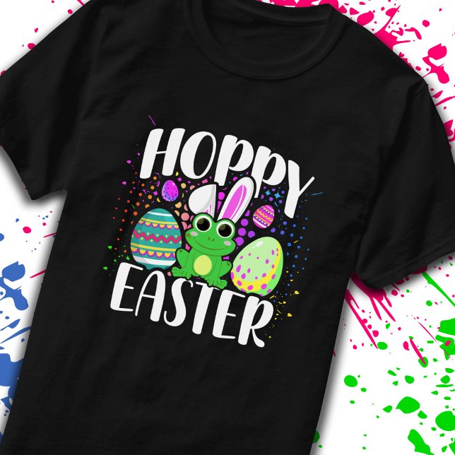 Funny Happy Hoppy Easter Eggs Cute Frog Bunny Ears T-Shirt (Creator Uploaded)