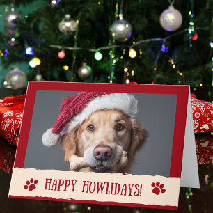 Funny Happy Howlidays! Dog Santa Hat Photo Custom  Card