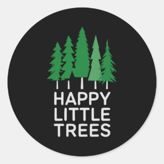 Funny Happy Little Trees Camng  Classic Round Sticker