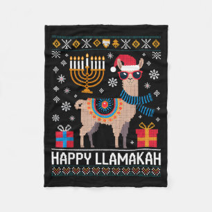 Funny Happy Llamakah Llama With Menorah Fleece Blanket