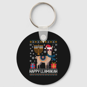 Funny Happy Llamakah Llama With Menorah  Key Ring