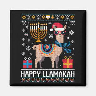 Funny Happy Llamakah Llama With Menorah Magnet