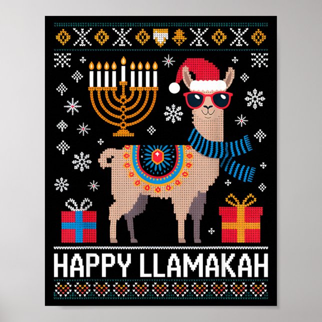 Funny Happy Llamakah Llama With Menorah  Poster (Front)