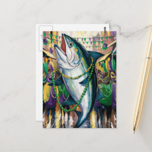 Funny Happy Mardi Gras Fish Postcard