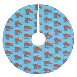 Funny happy moose cartoon illustration brushed polyester tree skirt