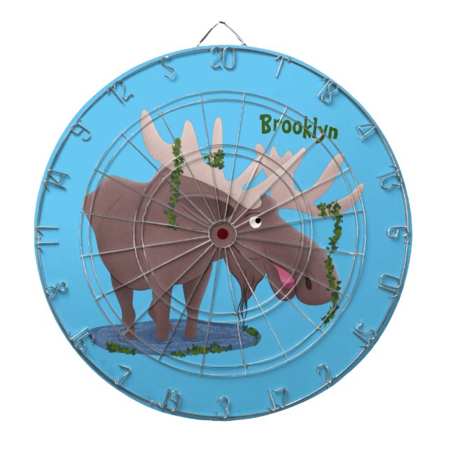 Funny happy moose cartoon illustration dartboard (Front)