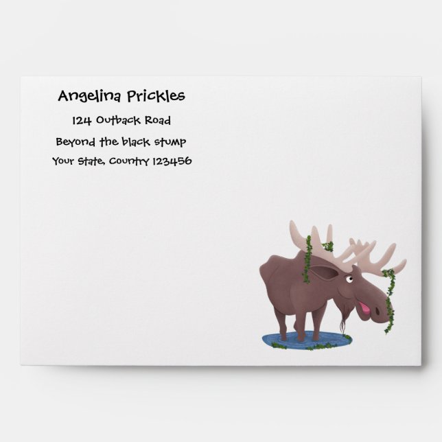 Funny happy moose cartoon illustration envelope (Front)