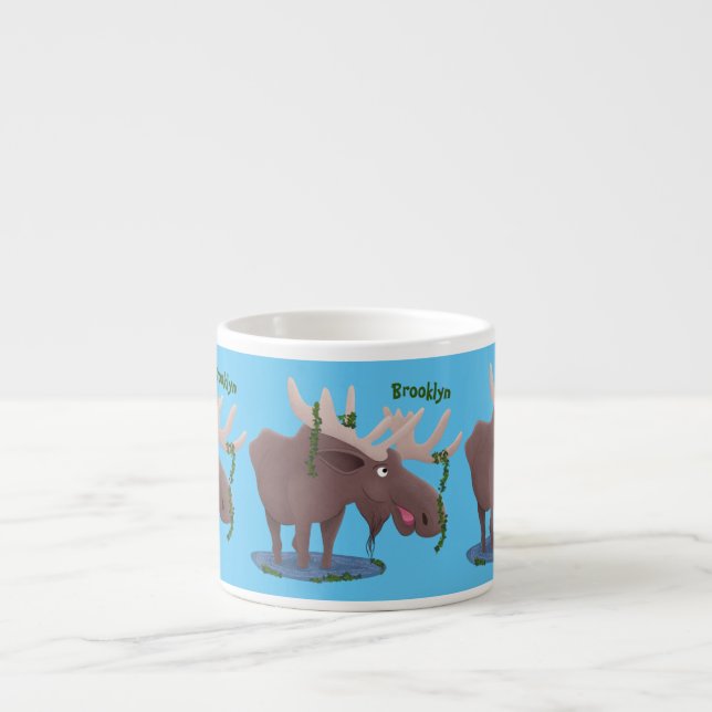 Funny happy moose cartoon illustration espresso cup (Front)