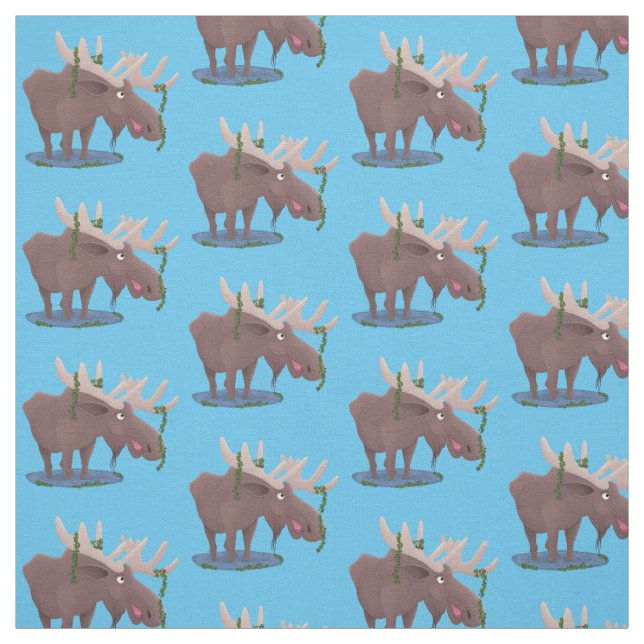 Funny happy moose cartoon illustration fabric (Swatch)