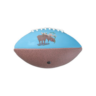 Funny happy moose cartoon illustration football