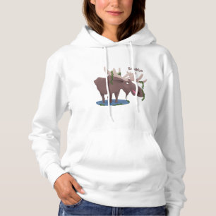 Funny happy moose cartoon illustration hoodie