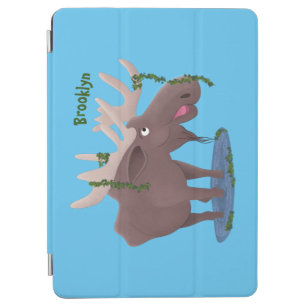 Funny happy moose cartoon illustration iPad air cover