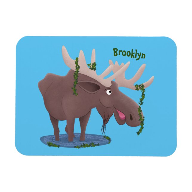 Funny happy moose cartoon illustration magnet (Horizontal)