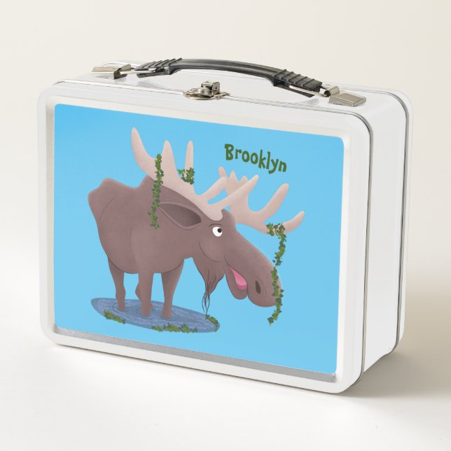 Funny happy moose cartoon illustration metal lunch box (Front)