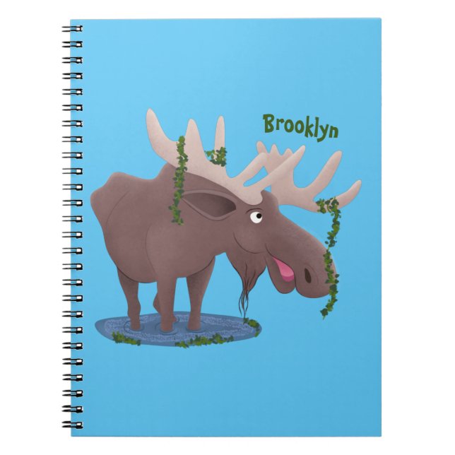 Funny happy moose cartoon illustration notebook (Front)
