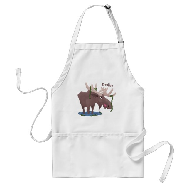 Funny happy moose cartoon illustration standard apron (Front)