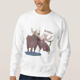Funny happy moose cartoon illustration sweatshirt
