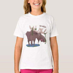 Funny happy moose cartoon illustration T-Shirt
