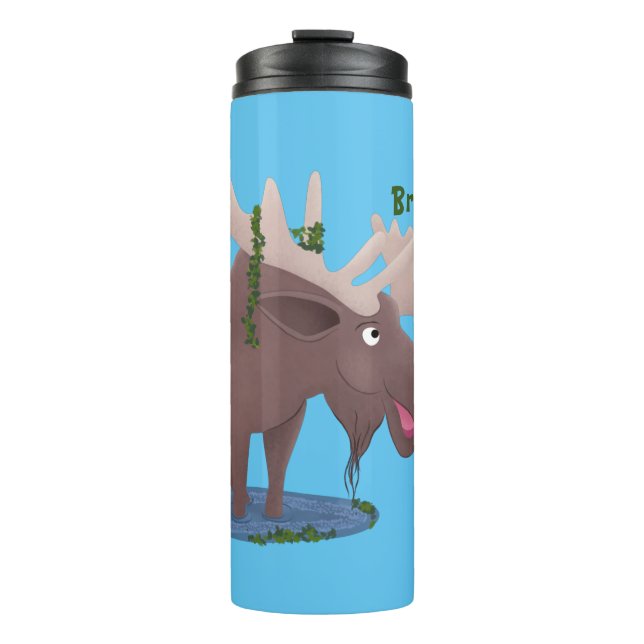 Funny happy moose cartoon illustration thermal tumbler (Front)