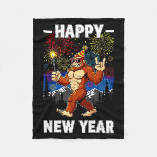 Funny Happy New Year 2026 Bigfoot Lovers New Years Fleece Blanket