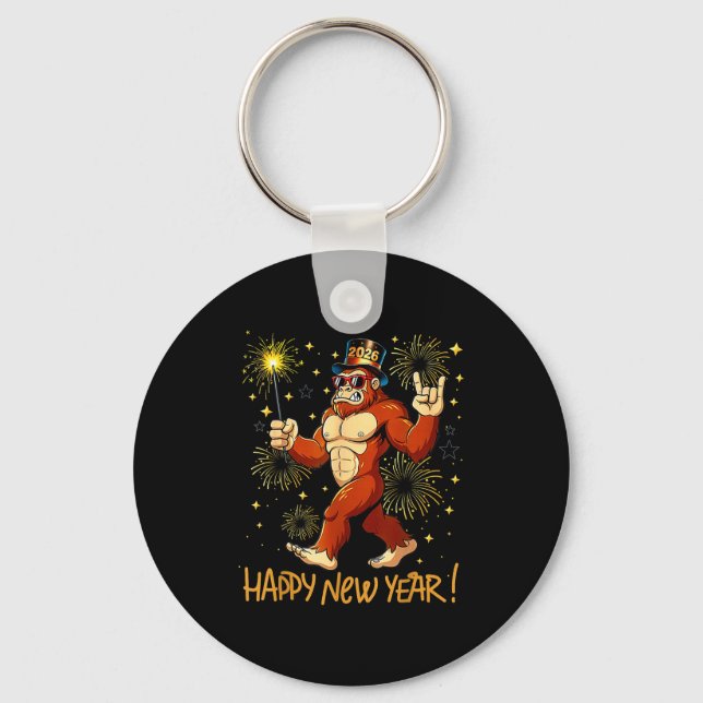 Funny Happy New Year 2026 Bigfoot Lovers New Years Key Ring (Front)