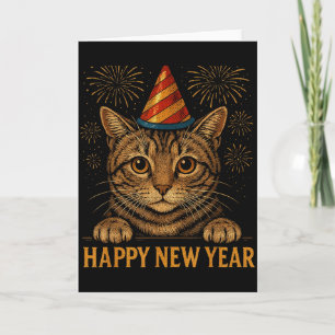 Funny Happy New Year 2026 Cat Peeking Eve Party Ne Card
