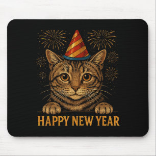 Funny Happy New Year 2026 Cat Peeking Eve Party Ne Mouse Pad