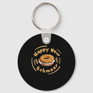 Funny Happy New Year Bagel &amp; Schmear Jewish Br Key Ring